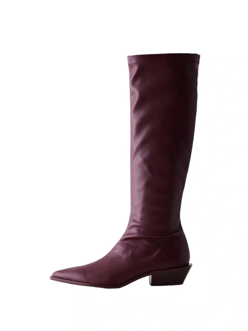 Tibi Boots Faux Nappa Leather Stretch Knee High in Burgundy